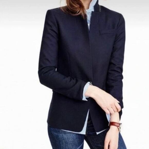 J Crew Regent Blazer Wool Flannel Size 0 Navy Blue B0323 Preppy Classic Modern - Picture 14 of 14